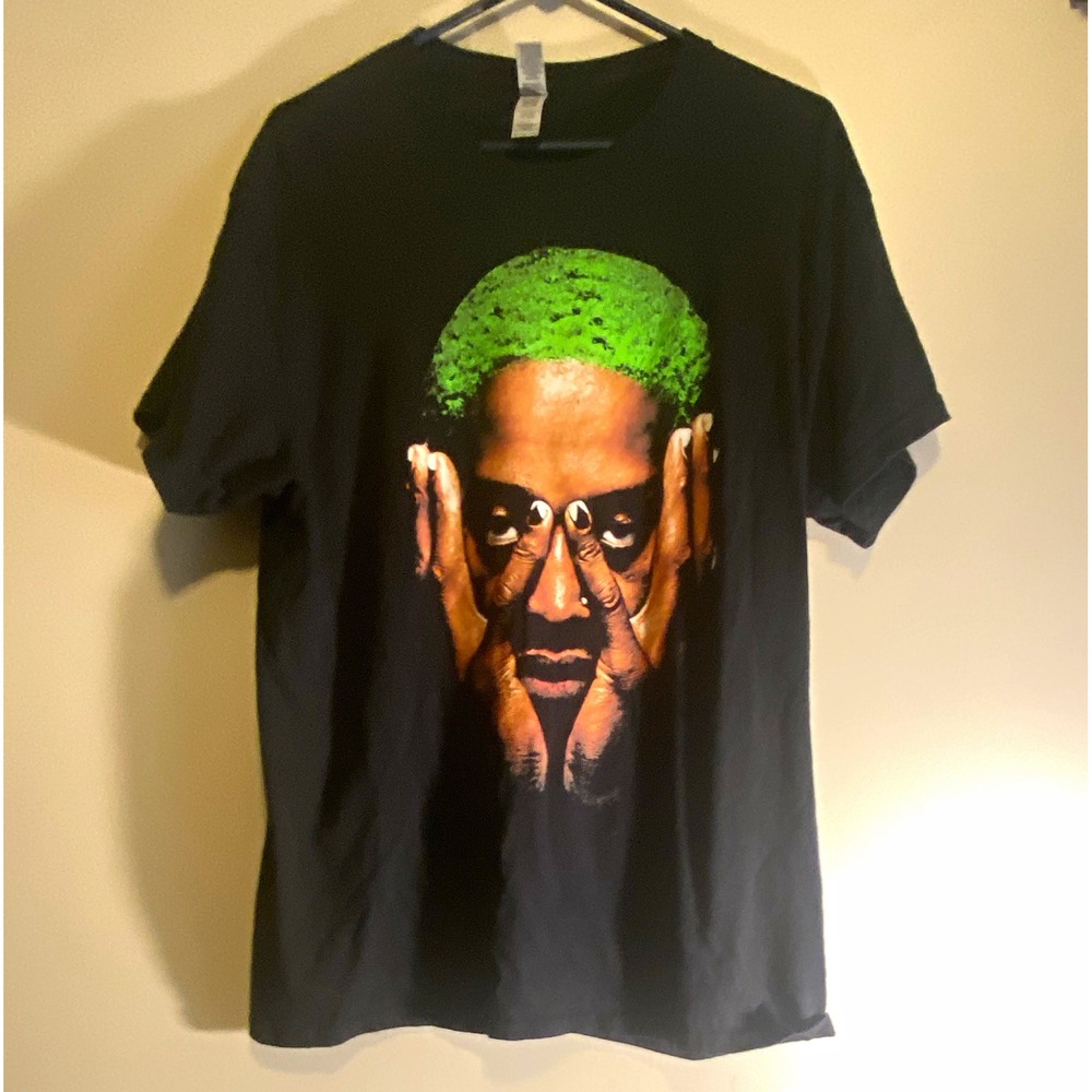 Dennis Rodman Gildan Heavy Cotton Men's L Black Graphic Print Crew Neck